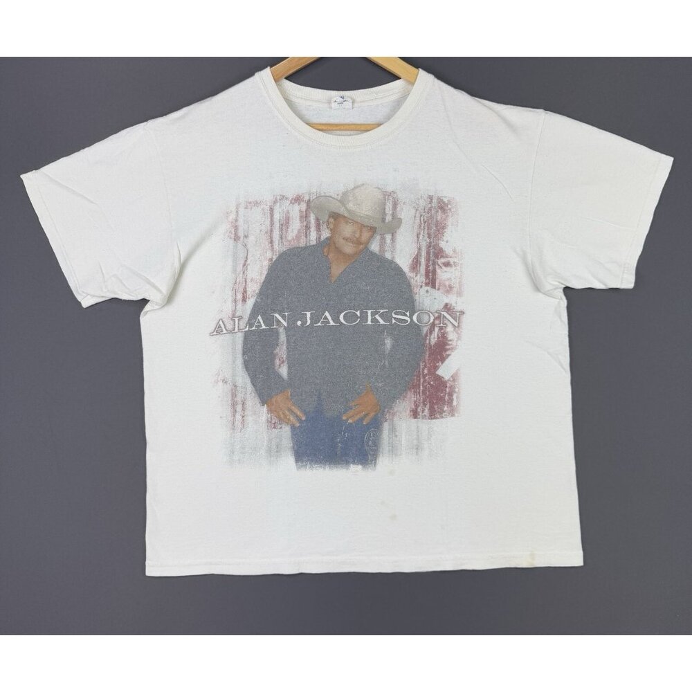 Vintage Y2K Alan Jackson 2013 Country Music Concert White XL Shirt Promo Cowboy